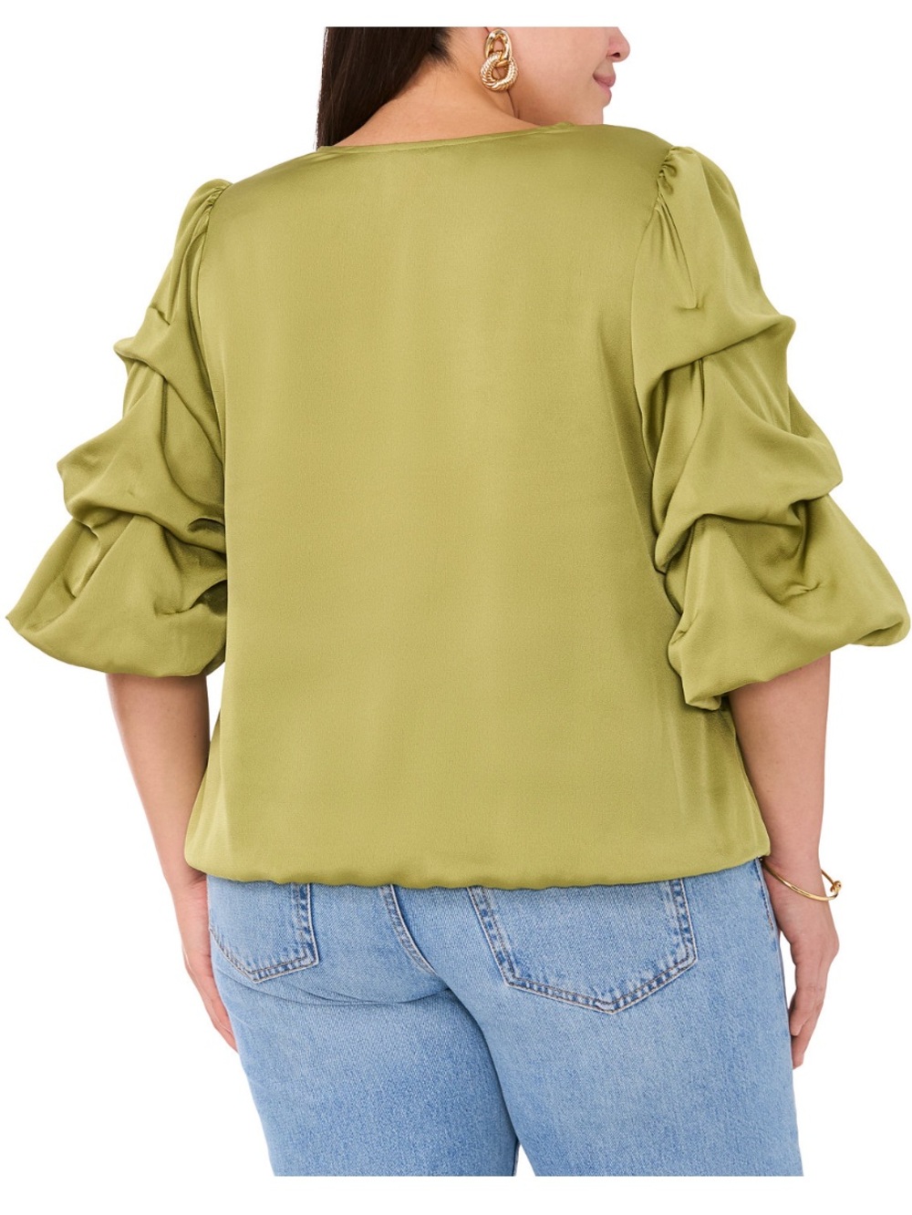NWT Vince Camuto Sz 2X Plus Women’s Green V-neck Bubble Sleeve Blouse Top Rt $99 - Picture 2 of 12
